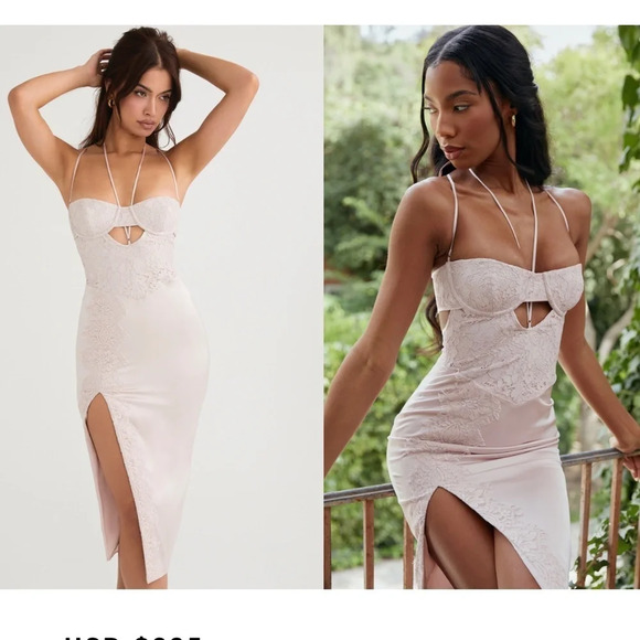 HOUSE OF CB‎ 'Georgia' Crystal Satin and Lace Midi Dress cutout Size M NWOT - Picture 3 of 16